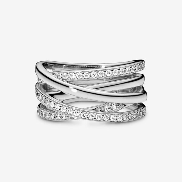 Sparkling And Polished Lines Ring Silver 925 With Cubic Zirconia