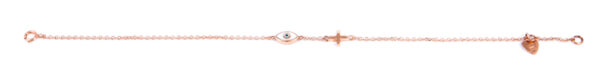 Bracelet Rose Gold K14 With Enamel, Eye And Cross