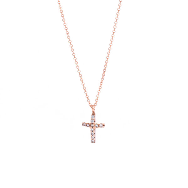 Necklace Rose Gold 14K With Cubic Zirconia , Cross
