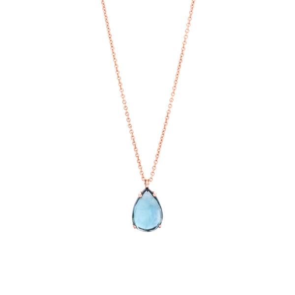 Necklace Rose Gold K9 With Precious Stone Sapphire, Droplet