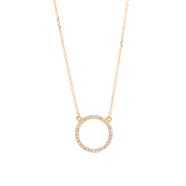 Necklace Yellow Gold 14K With Cubic Zirconia , Circle
