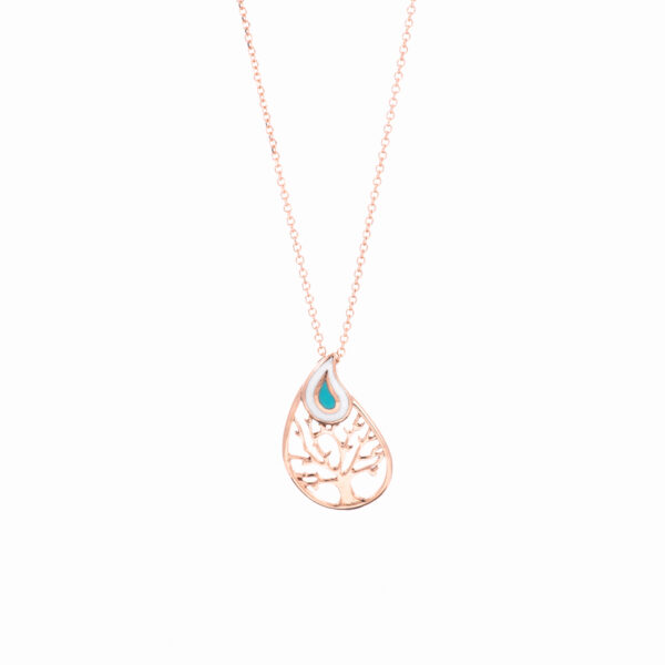 Necklace Rose Gold 14K With Enamel, Tree Of Life