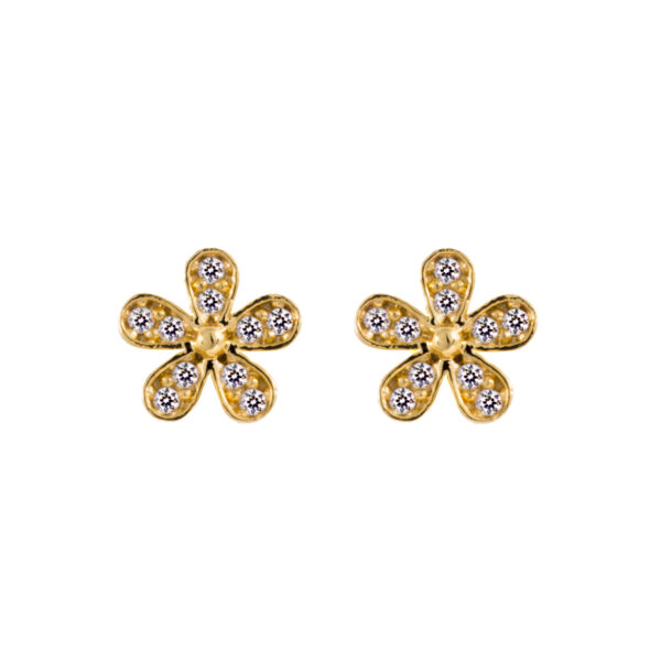 Earrings Yellow Gold 14K With Cubic Zirconia, Flower