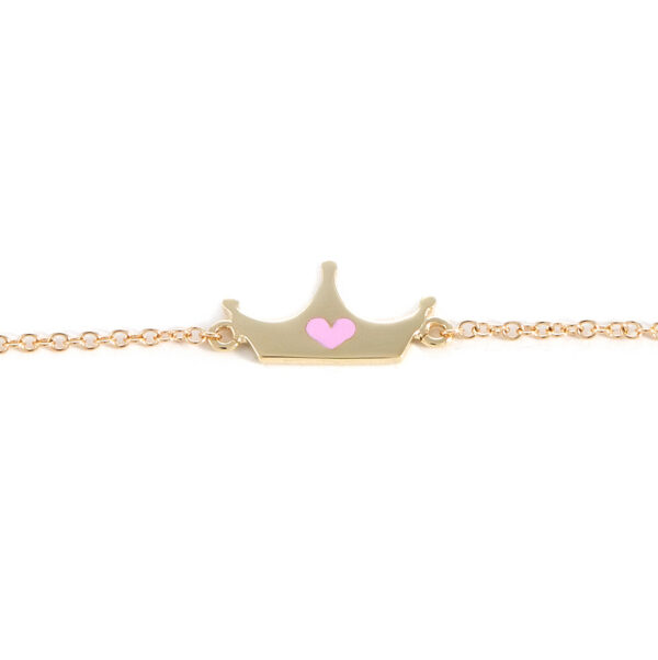Bracelet Yellow Gold 14K With Enamel, Crown With Heart