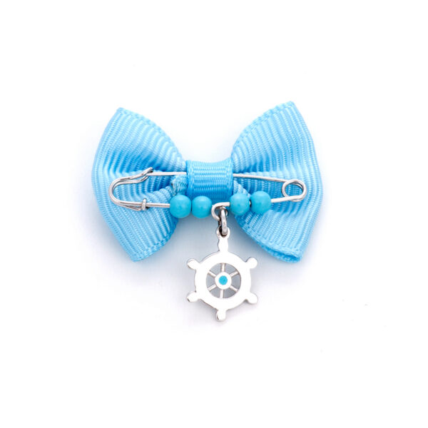 Broche White Gold K9 With Bow, Enamel And Tirquoise, Boat Wheel