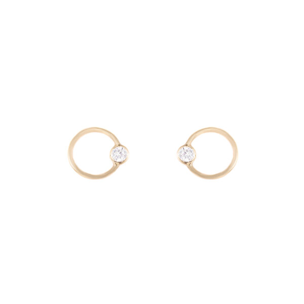 Earrings Yellow Gold 14K With Cubic Zirconia, Circle