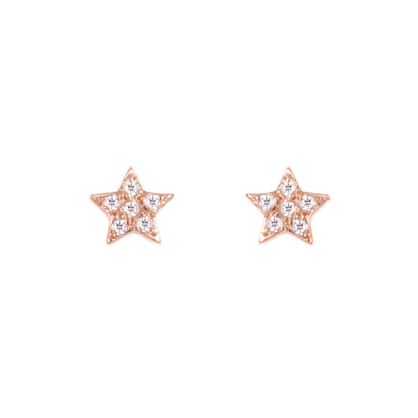 Earring Studs Rose Gold 14K With Cubic Zirconia , Star