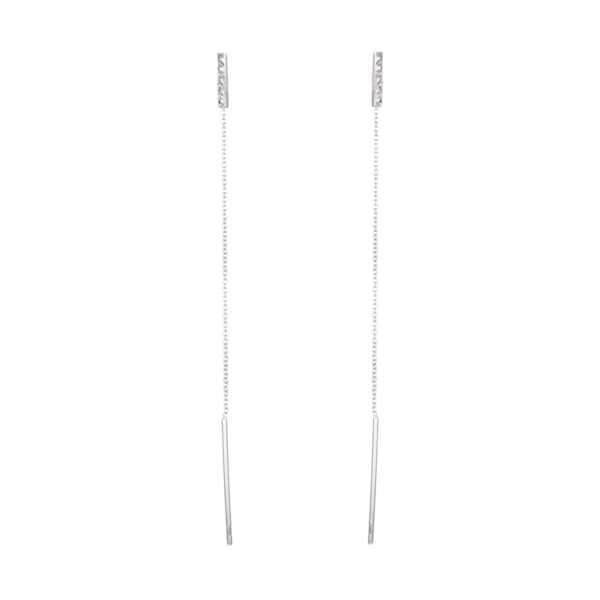 Earring White Gold 14K With Cubic Zirconia, Dangle Bars