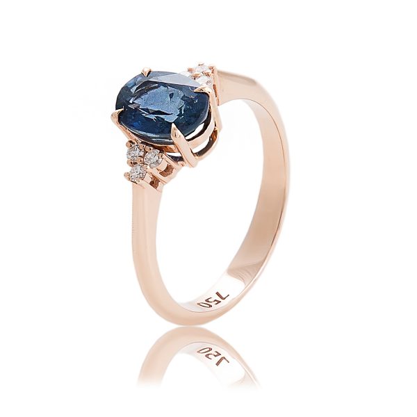 Δαχτυλίδι Μονόπετρο Ρόζ Χρυσό Με Ζαφείρι Και Φυσικά Διαμάντια