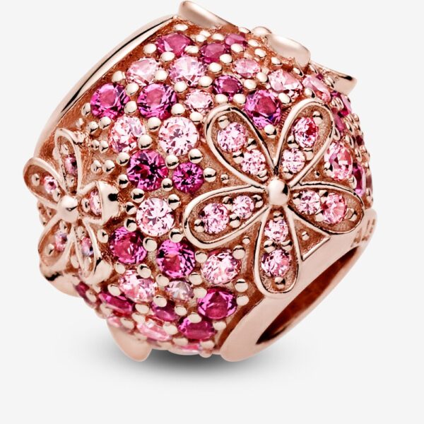 Charm Pandora Rose With Colourful Crystals, Pink Pavé Daisy Flower