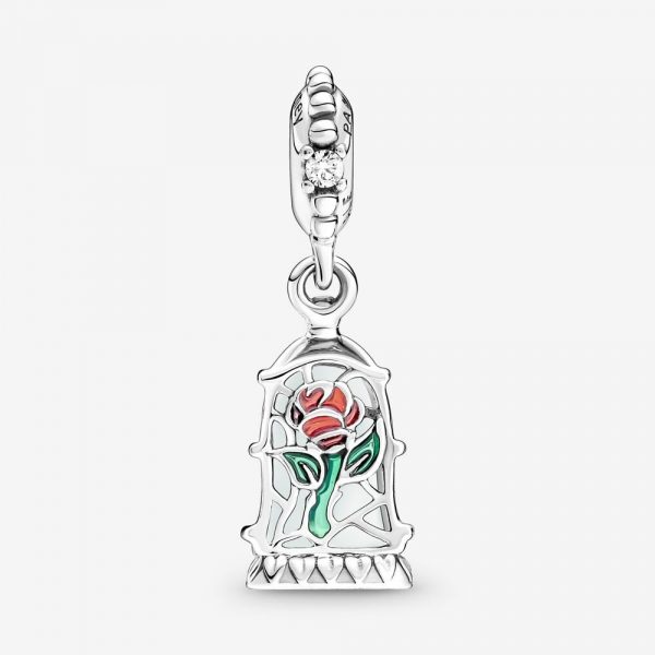 Disney Beauty And The Beast Enchanted Rose Dangle Charm Silver 925