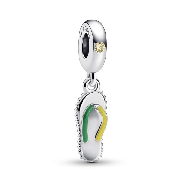 Dangle Charm Silver 925 With Cubic Zirconia And Enamel, Flip Flop