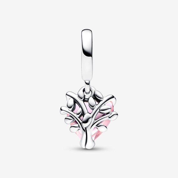 Pink Family Tree And Heart Dangle Charm