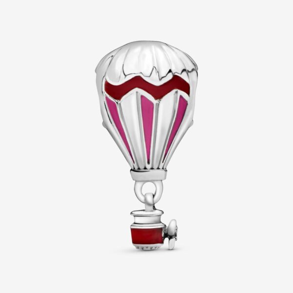 Charm Silver 925 With Colorful Enamel, Red Hot Air Balloon Travel