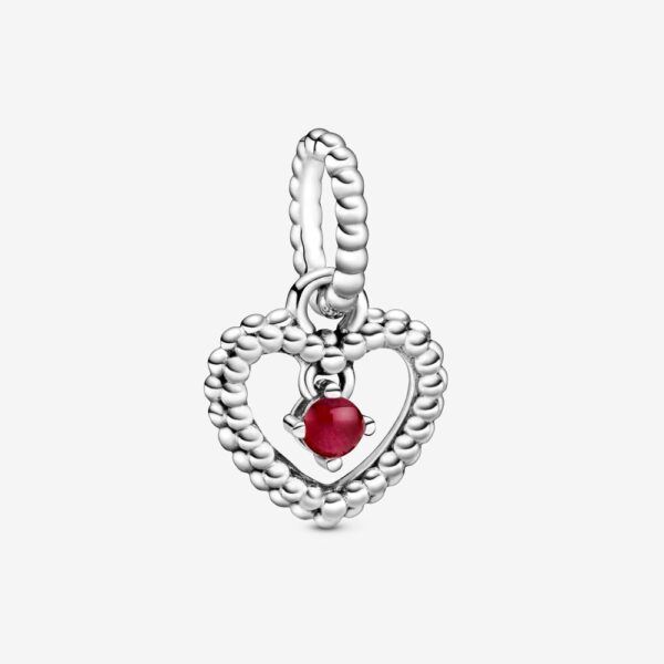 Charm Dangle Silver 925 With Crystal, Dark Red Beaded Heart