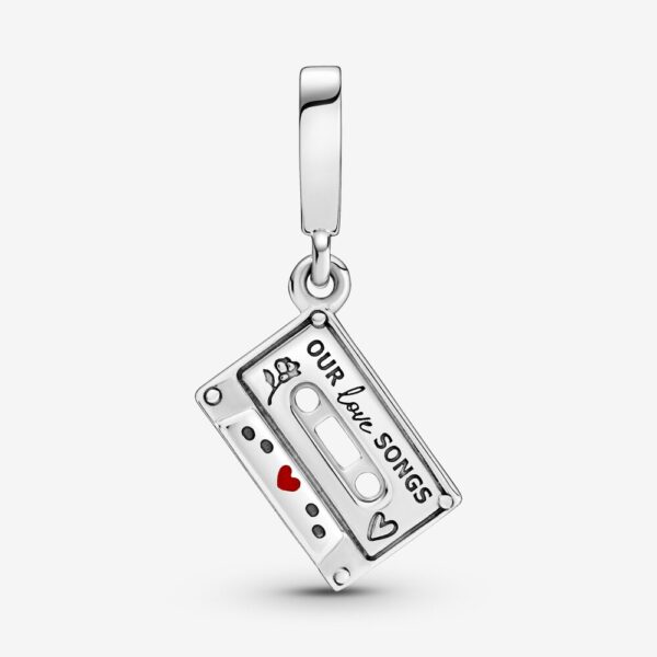 Dangle Charm Silver 925 With Red Enamel, Vintage Cassette