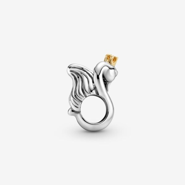 Charm Silver 925 With Gold 14K, Two-Tone Swans And Heart