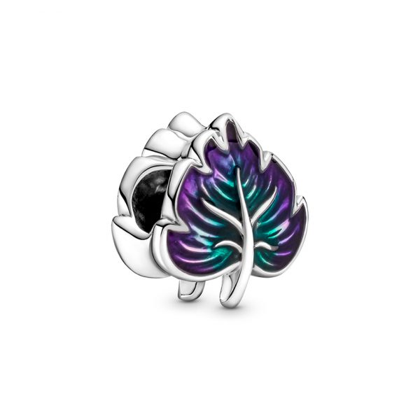 Purple And Green Leaf Charm Silver 925 With Enamel