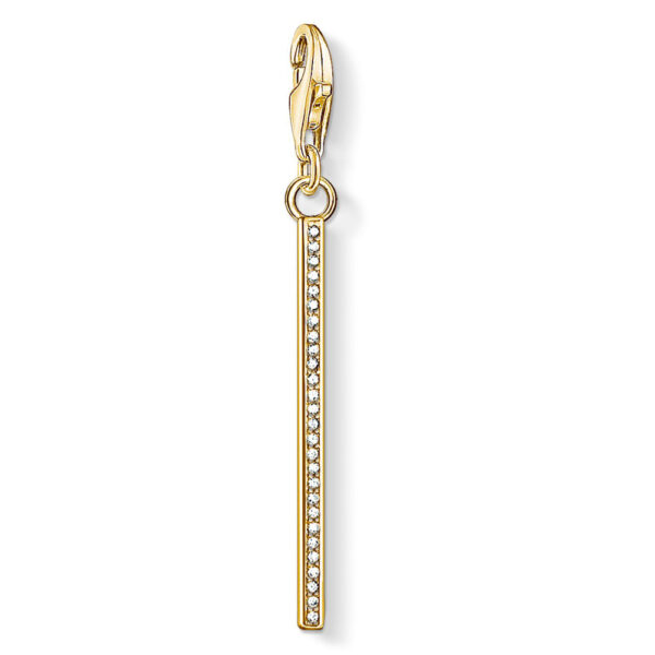 Charm Pendant Silver 925 Yellow Gold Plated With Cubic Zirconia, Vertical Bar
