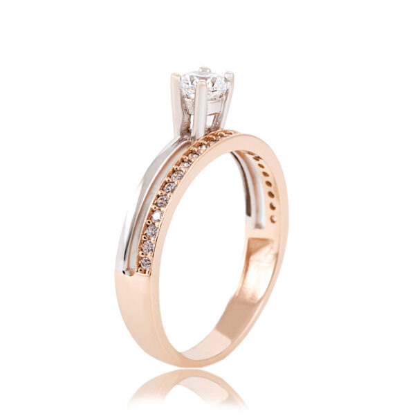 Solitaire Ring White And Rose Gold 14K With Cubic Zirconia