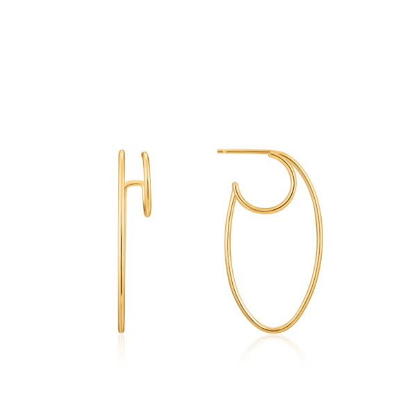 Earrings Silver 925 Yellow Gold Plated, Oval Double Hoop