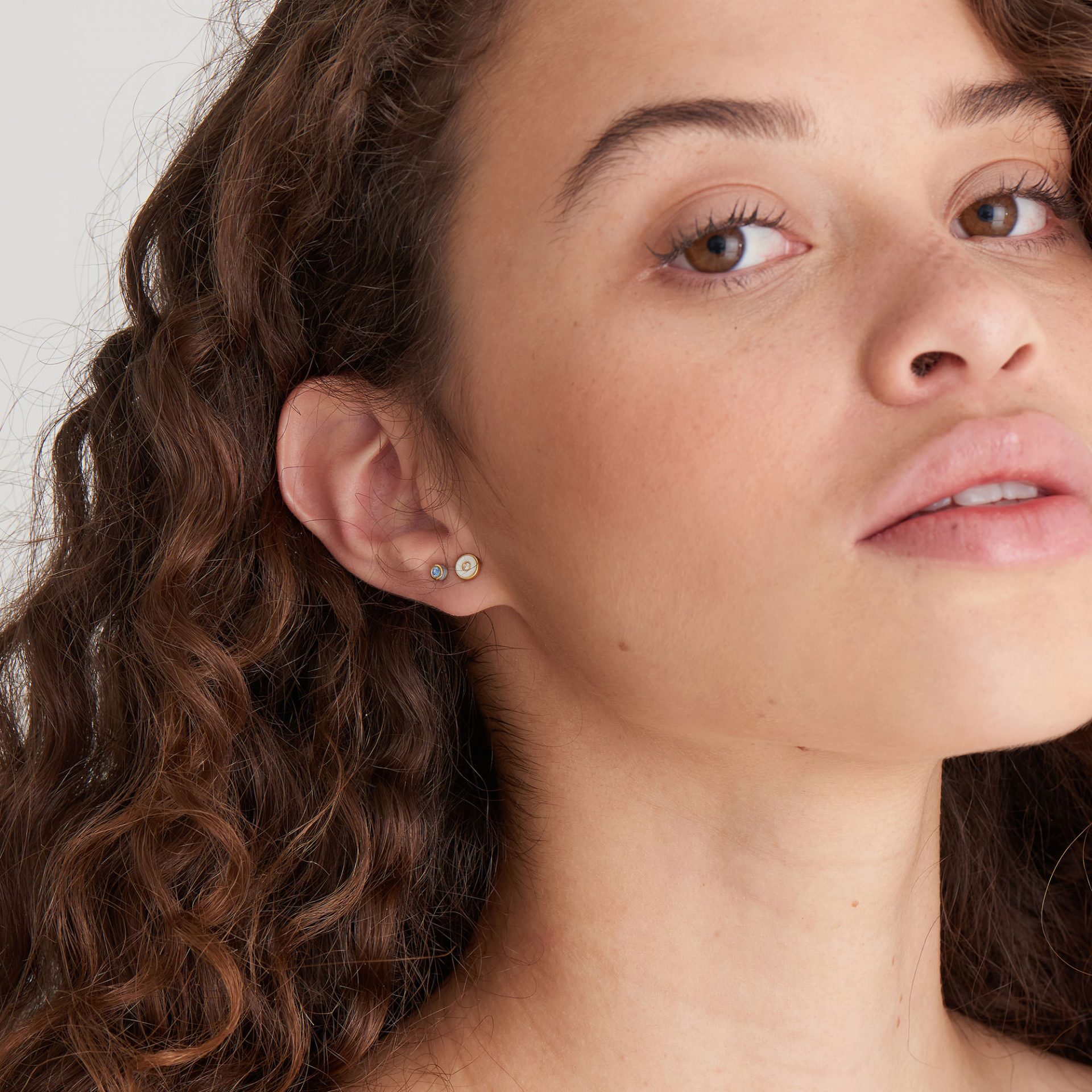 Stud Earrings Silver 925 Yellow Gold Plated With 14K, Powder Blue Enamel And Cubic Zirconia Stud Earrings Silver 925 Yellow Gold Plated With 14K, Powder Blue Enamel And Cubic Zirconia