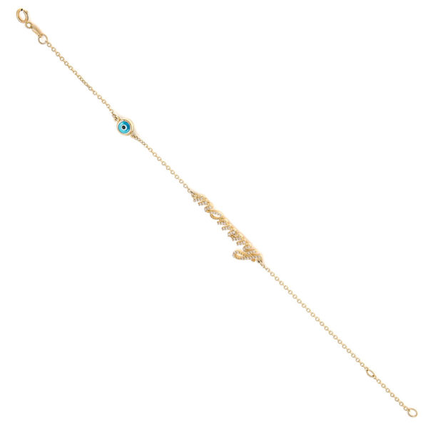 Bracelet Yellow Gold 14K With Glass And Cubic Zirconia, Eye Mommy
