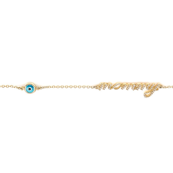 Bracelet Yellow Gold 14K With Glass And Cubic Zirconia, Eye Mommy