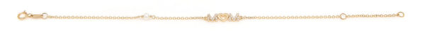 Bracelet Yellow Gold 14K With Fresh Water Pearl Ang Cubic Zirconia , Mom With Heart