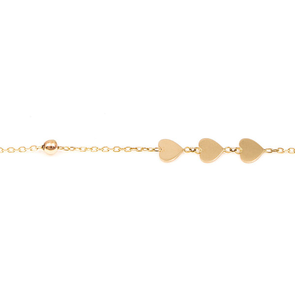 Bracelet Yellow Gold 14K, Hearts And Beads