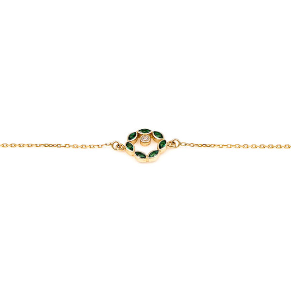 Bracelet Yellow Gold 14K With Cubic Zirconia And Synthetic Emerald