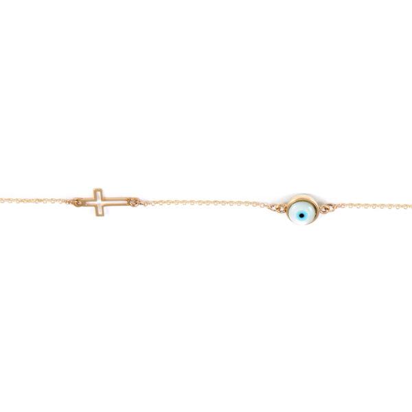 Bracelet Yellow Gold 14K Double Sided With Mother Of Pearl And Turquoise, Crown And Eye