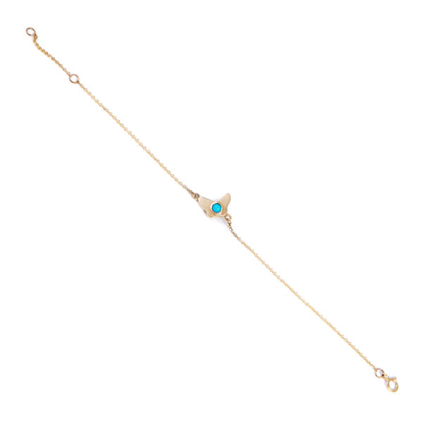 Bracelet Yellow Gold K14 Double Sided With Glass And Turquoise, Butterfly And Eye