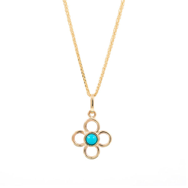 Pendant Yellow Gold 14K Double Sided With Glass And Turquoise, Eye And Flower