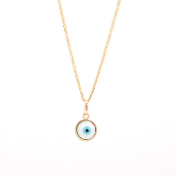 Pendant Yellow Gold K14 Double Sided With Enamel And Synthetic Turquoise, Eye