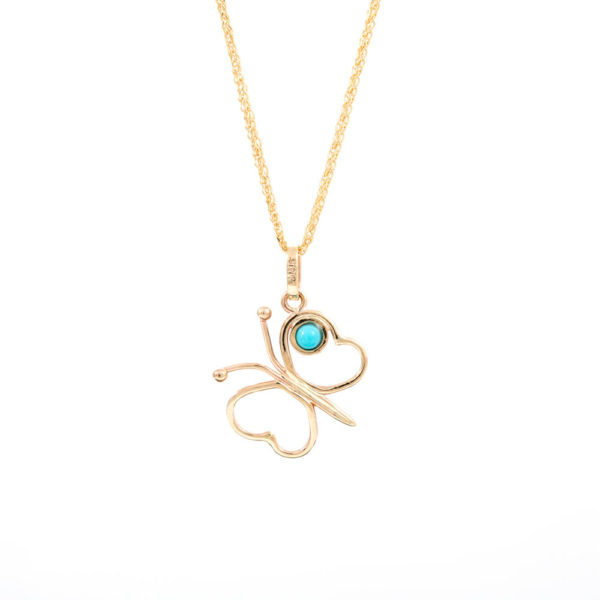 Pendant Yellow Gold K14 With Synthetic Turquoise, Butterfly