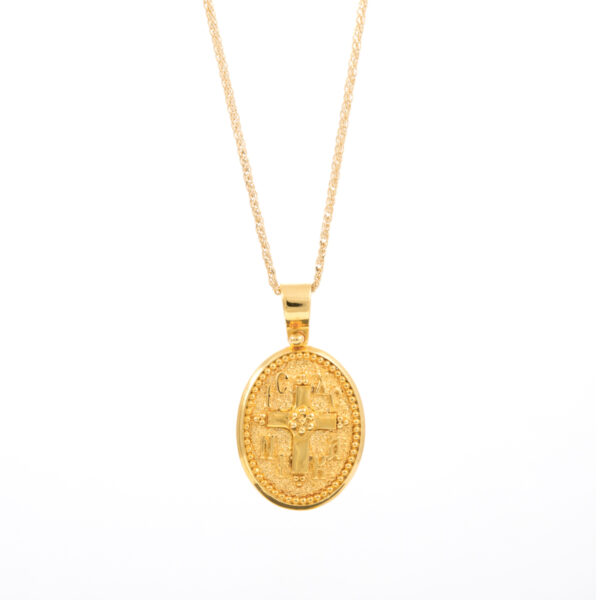 Pendant Yellow Gold K14 Double Sided , Cross And Boat