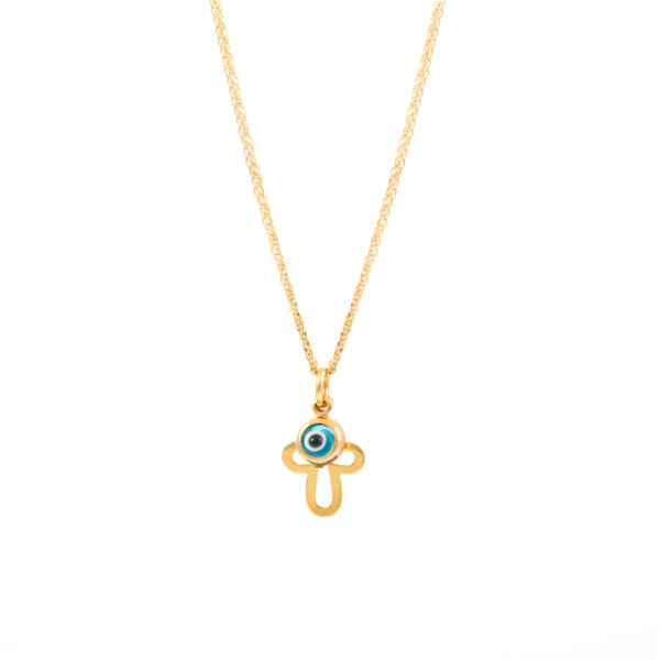 Pendant Yellow Gold K14 With Glass, Cross And Eye