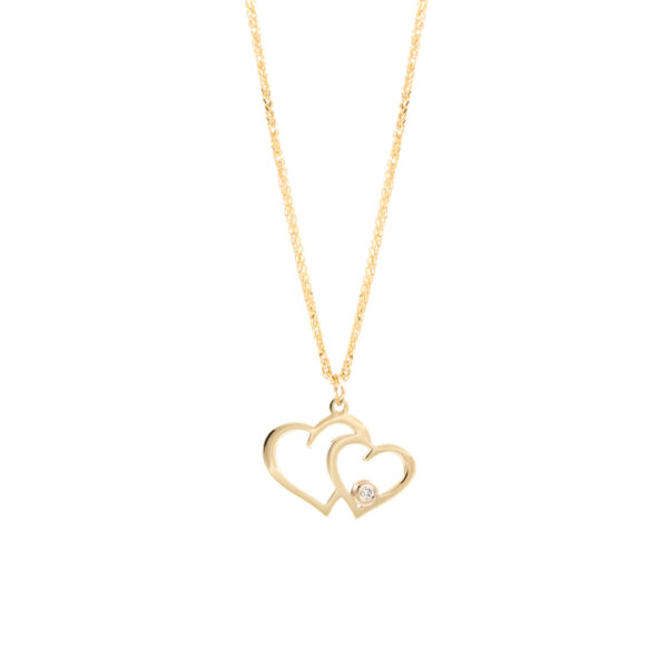 Pendant Yellow Gold K14 With Natural Diamonds , Hearts