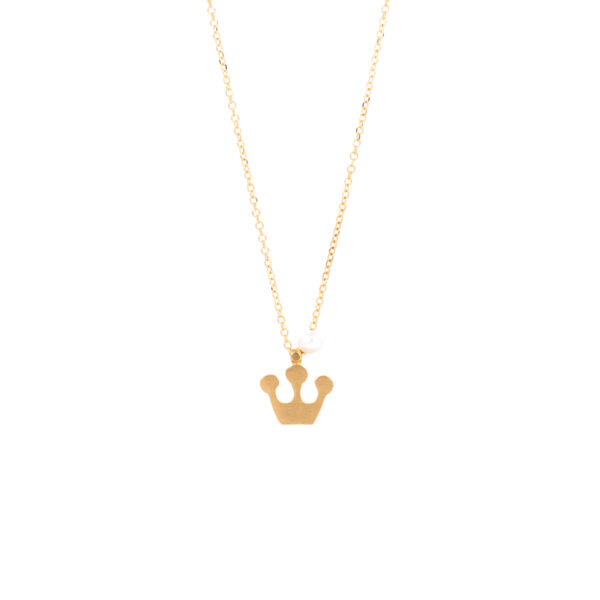 Necklace Yellow Gold 14K With Freshwater Pearl, Crown