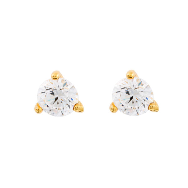Solitaire Stud Earrings Yellow Gold 14K With Cubic Zirconia