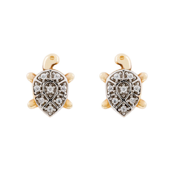 Earrings Yellow Gold 14K With Cubic Zirconia, Dazzling Turtles