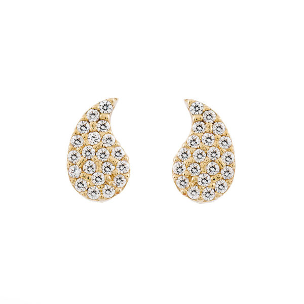 Earrings Yellow Gold 14K With Cubic Zirconia, Sparkling Drops