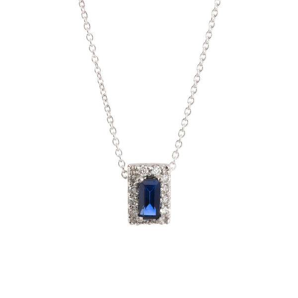 Necklace White Gold 18K With Diamonds And Sapphire