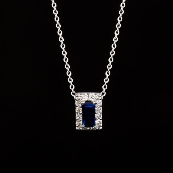 Necklace White Gold 18K With Diamonds And Sapphire