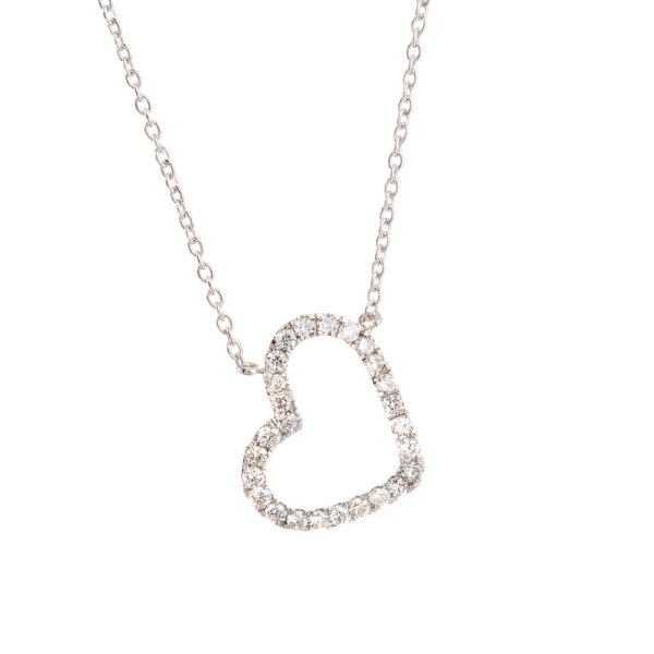 Necklace White Gold 18K With Diamonds , Heart