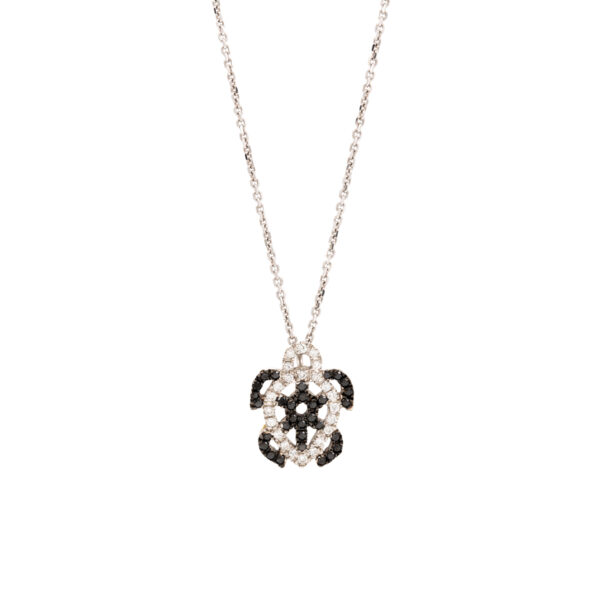 Necklace White Gold 18K With Black And White Diamonds, Turtle