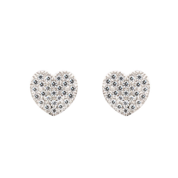 Stud Earrings White Gold 14K With Cubic Zirconia, Dazzling Hearts
