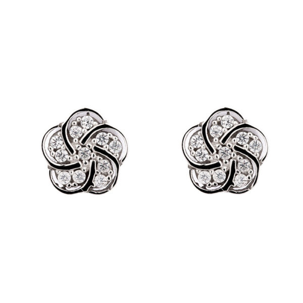 Stud Earrings White Gold 14K With Cubic Zirconia, Flowers