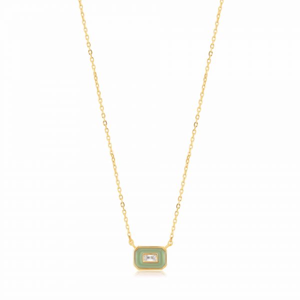 Emblem Necklace Silver 925 Yellow Gold Plated With 14K, Sage Enamel And Cubic Zirconia